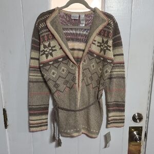 NWT Villager Sport Liz Claiborne Womens Cardigan Sweater Wool Blend Tan Sz S